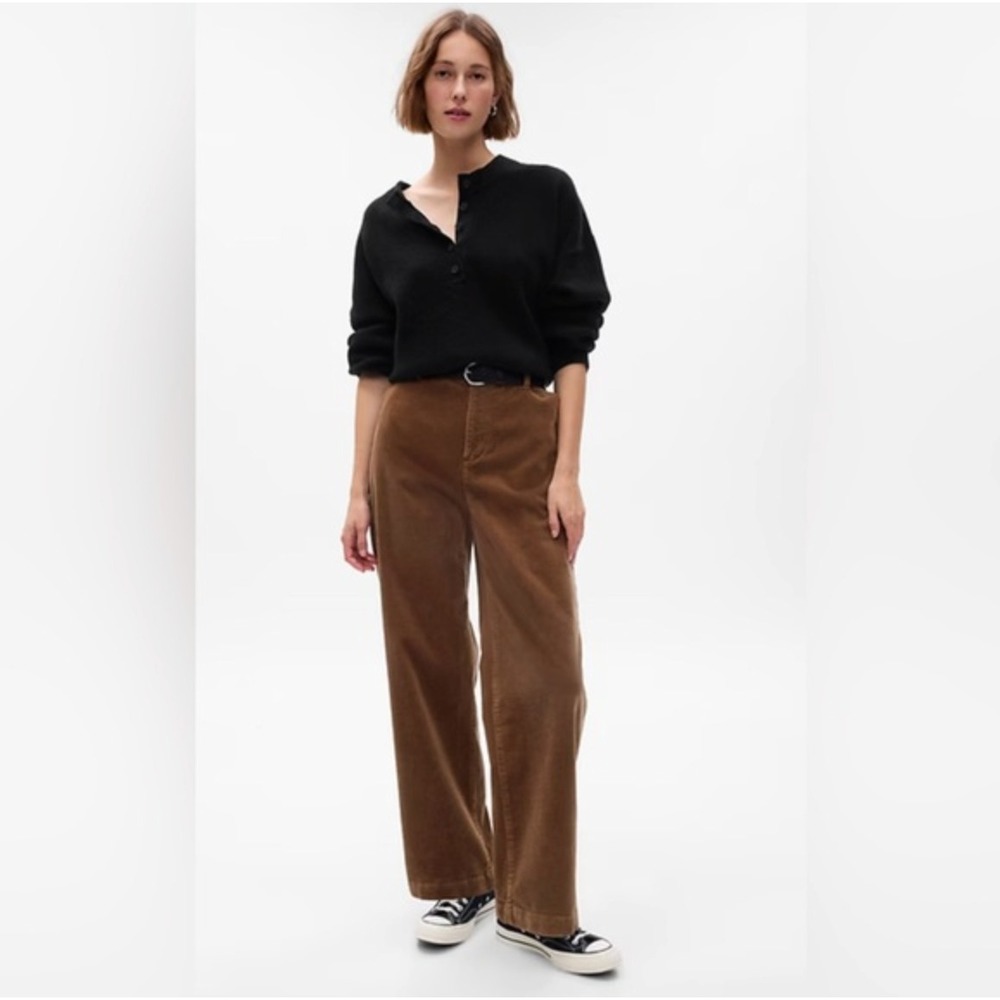 Gap Women's Wide Leg Loose Corduroy Sable Brown Pants Size 10 Western‎ Rodeo